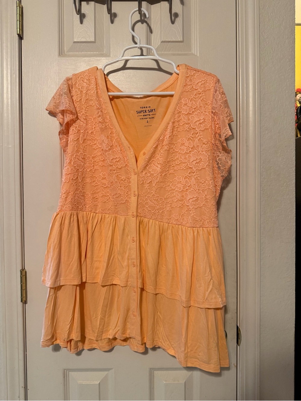 torrid Peach Lace Tiered Button-Up Tunic Top